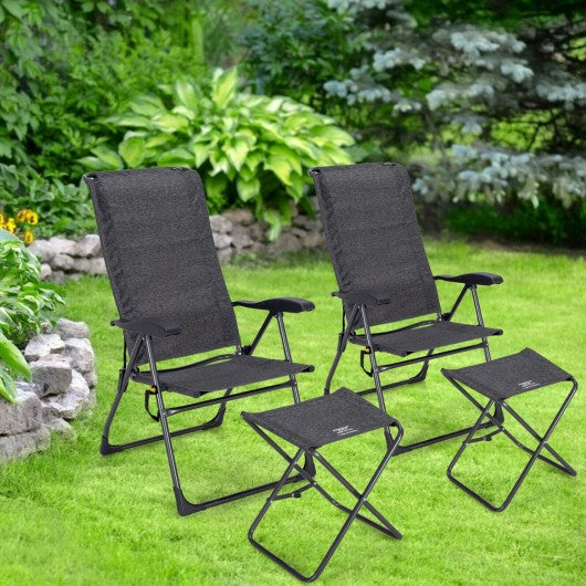 4 Pieches Patio Adjustable Back Folding Dining Chair Ottoman Set-Gray