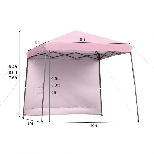 10 x 10 Feet Pop Up Tent Slant Leg Canopy with Detachable Side Wall-Pink