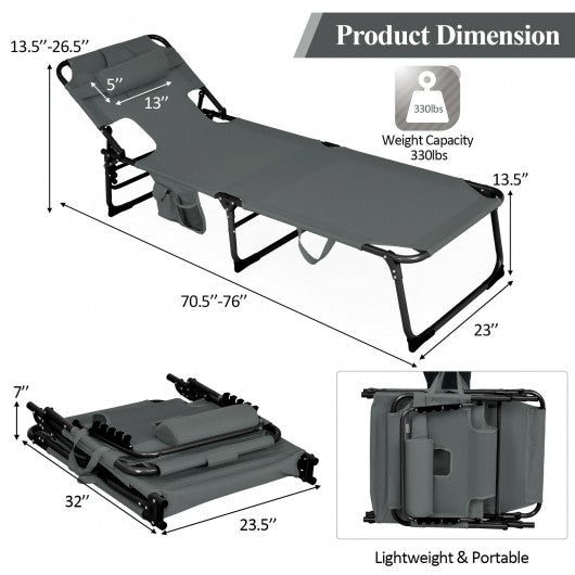 Folding Beach Lounge Chair with Pillow for Outdoor-Gray