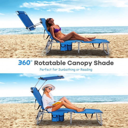 Adjustable Outdoor Beach Patio Pool Recliner with Sun Shade-Navy
