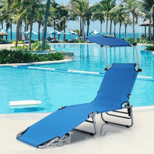 Adjustable Outdoor Beach Patio Pool Recliner with Sun Shade-Navy