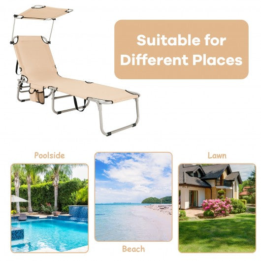 Adjustable Outdoor Beach Patio Pool Recliner with Sun Shade