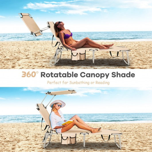 Adjustable Outdoor Beach Patio Pool Recliner with Sun Shade