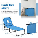 Outdoor Folding Chaise Beach Pool Patio Lounge Chair Bed with Adjustable Back and Hole