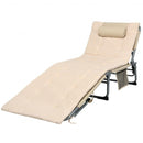 4-Fold Oversize Padded Folding Lounge Chair with Removable Soft Mattress-Beige