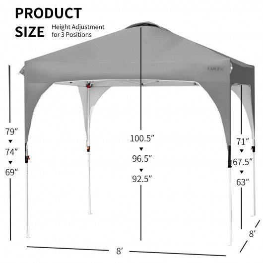 8' x 8' Outdoor Pop Up Tent Canopy Camping Sun Shelter with Roller Bag-Gray
