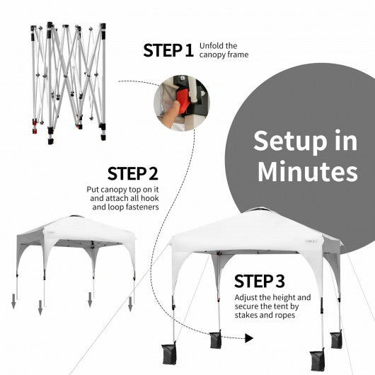 8' x 8' Outdoor Pop Up Tent Canopy Camping Sun Shelter with Roller Bag-White