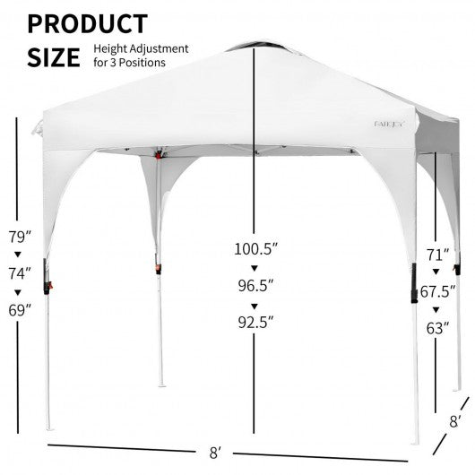 8' x 8' Outdoor Pop Up Tent Canopy Camping Sun Shelter with Roller Bag-White