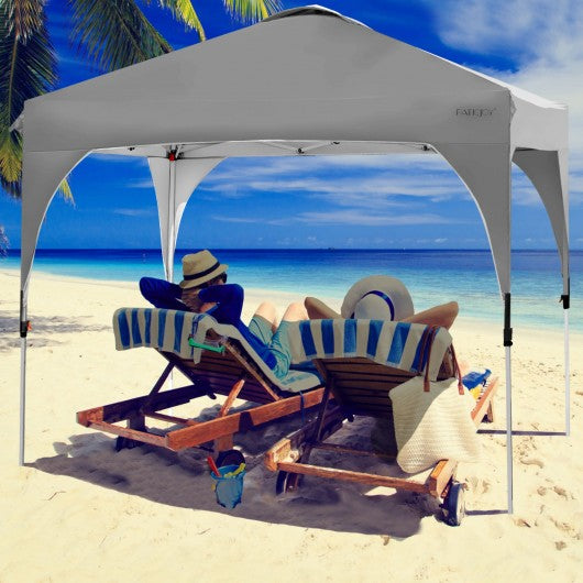 10' x 10' Outdoor Pop-up Camping Canopy Tent with Roller Bag-Gray