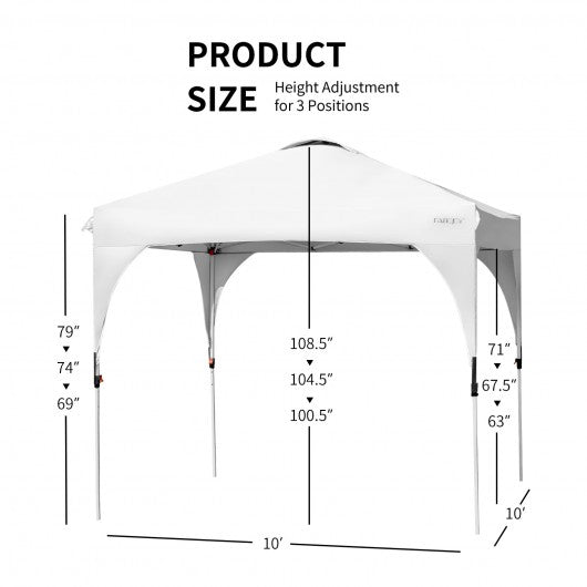 10' x 10' Outdoor Pop-up Camping Canopy Tent with Roller Bag-White