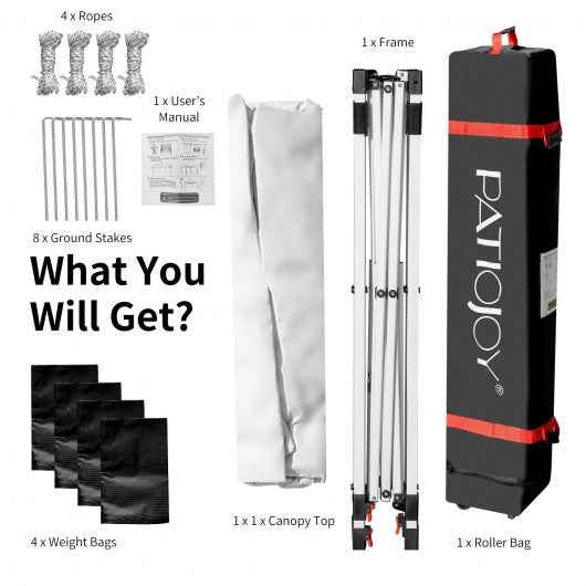 10' x 10' Outdoor Pop-up Camping Canopy Tent with Roller Bag-White