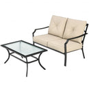 2 PCS Patio Outdoor Cushioned  Sofa Bench with Coffee Table-Beige
