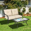 2 PCS Patio Outdoor Cushioned  Sofa Bench with Coffee Table-Beige