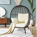 Oversized Patio Rattan Egg Lounge Chair with 4 Cushions-Beige