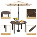49 Inch Round Patio Dining Table Metal Slatted Table with Umbrella Hole-Brown