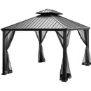 12 x 10 Feet Hardtop Gazebo 2-tier Outdoor Galvanized Steel Canopy-Gray