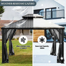 12 x 10 Feet Hardtop Gazebo 2-tier Outdoor Galvanized Steel Canopy-Gray