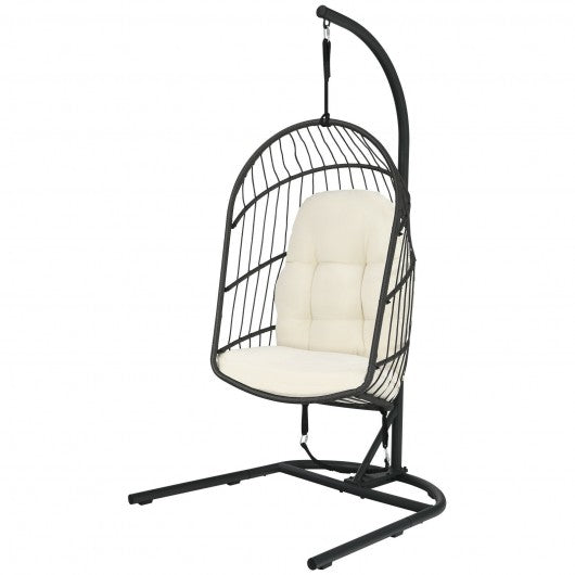 Hanging Wicker Egg Chair with Stand -Beige