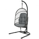 Hanging Wicker Egg Chair with Stand -Gray