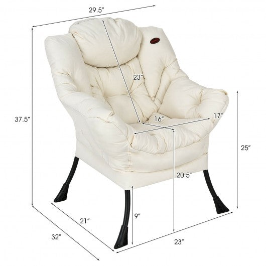 Modern Polyester Fabric Lazy Chair with Side Pocket-Beige