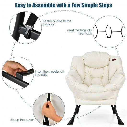 Modern Polyester Fabric Lazy Chair with Side Pocket-Beige