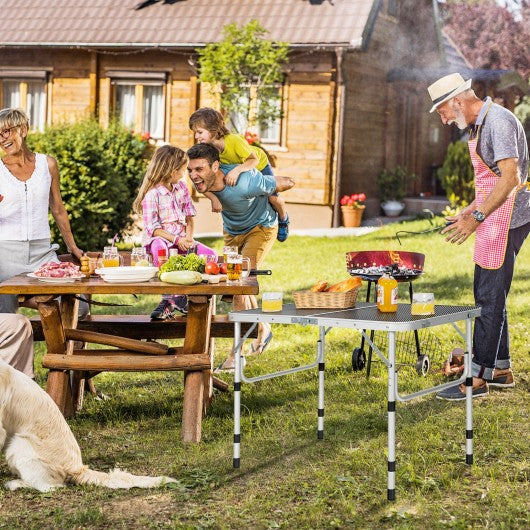Folding Grill Table for Camping Lightweight Aluminum Metal Grill Stand Table-Silver