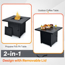 32 Inch 40000 BTU Propane Fire Pit Table with Lid and Fire Glass