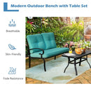 2PCS Patio Loveseat Bench Table Furniture Set with Cushioned Chair-Turquoise