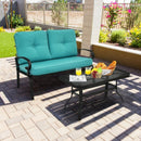 2PCS Patio Loveseat Bench Table Furniture Set with Cushioned Chair-Turquoise