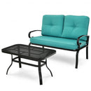 2PCS Patio Loveseat Bench Table Furniture Set with Cushioned Chair-Turquoise
