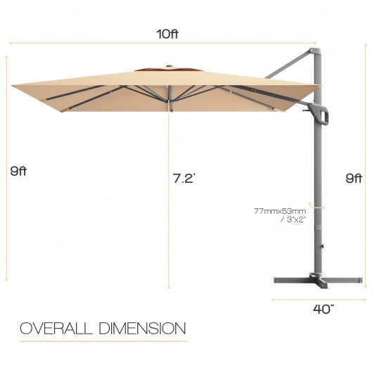 10x10 Feet Patio Offset Cantilever Umbrella with Aluminum 360° Rotation Tilt-Beige