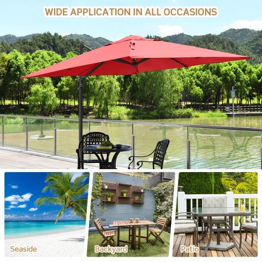 10x10 Feet Patio Offset Cantilever Umbrella with Aluminum 360° Rotation Tilt-Orange