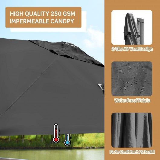 10x10 Feet Patio Offset Cantilever Umbrella with Aluminum 360° Rotation Tilt-Gray