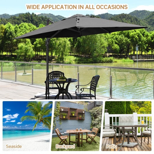 10x10 Feet Patio Offset Cantilever Umbrella with Aluminum 360° Rotation Tilt-Gray