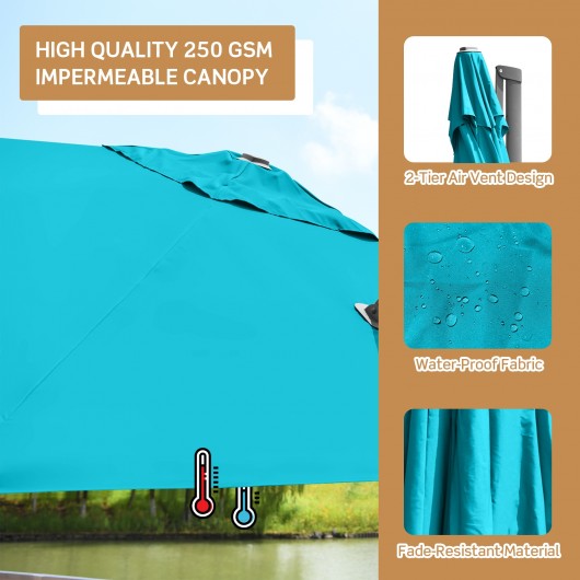 10x10 Feet Patio Offset Cantilever Umbrella with Aluminum 360° Rotation Tilt-Turquoise