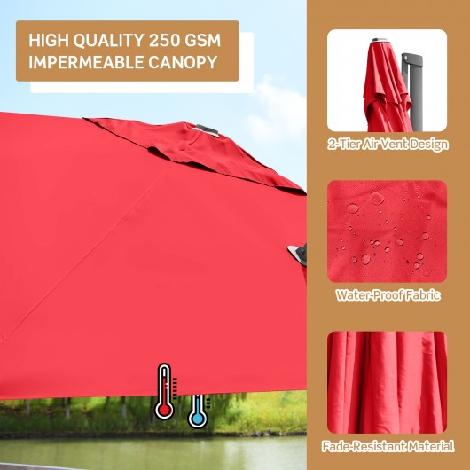 10x10 Feet Patio Offset Cantilever Umbrella with Aluminum 360° Rotation Tilt-Wine