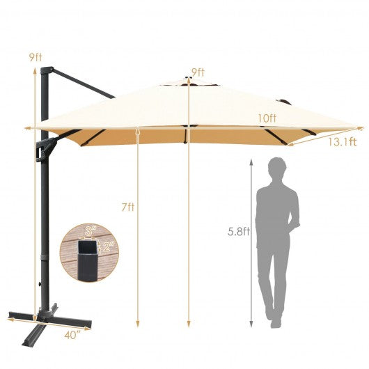 10x13ft Rectangular Cantilever Umbrella with 360° Rotation Function-Beige