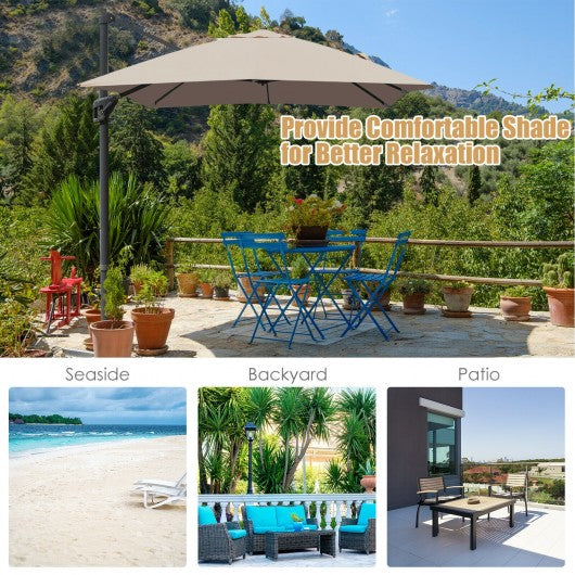 10x13ft Rectangular Cantilever Umbrella with 360° Rotation Function-Coffee
