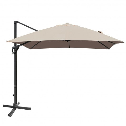 10x13ft Rectangular Cantilever Umbrella with 360° Rotation Function-Coffee