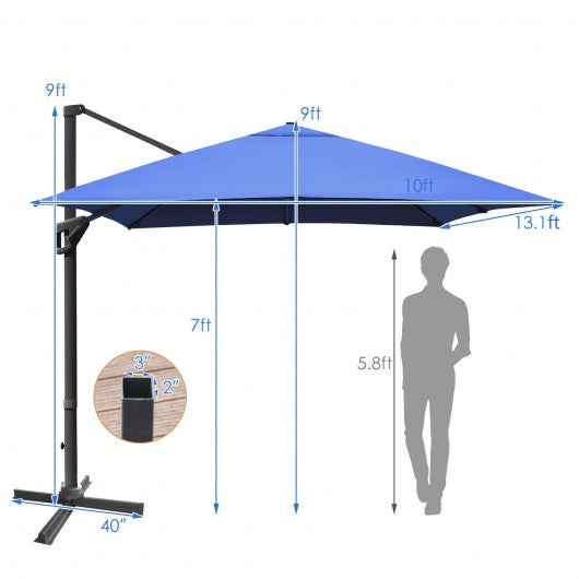 10x13ft Rectangular Cantilever Umbrella with 360° Rotation Function-Navy