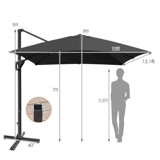 10x13ft Rectangular Cantilever Umbrella with 360° Rotation Function-Gray