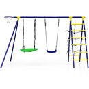 5-In-1 Outdoor Kids Swing Set with A-Shaped Metal Frame and Ground Stake