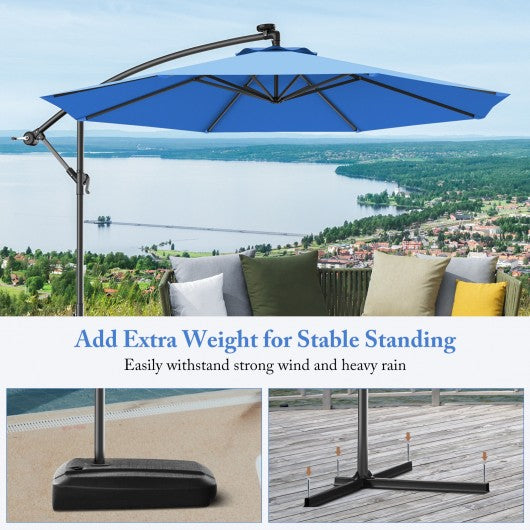 10' Patio Outdoor Sunshade Hanging Umbrella without Weight Base-Blue