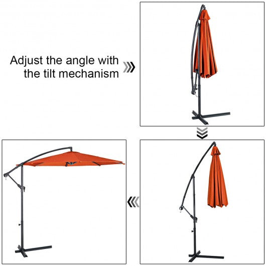 10' Patio Outdoor Sunshade Hanging Umbrella without Weight Base-Orange