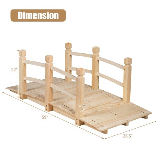 5' Wooden Garden Bridge Arc Stained Finish Footbridge Decorative