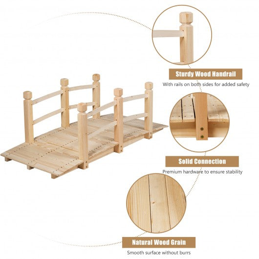 5' Wooden Garden Bridge Arc Stained Finish Footbridge Decorative