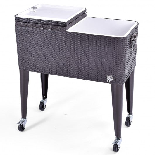 80QT Outdoor Party Portable Rattan Rolling Cooler Cart