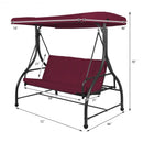 3 Seats Converting Outdoor Swing Canopy Hammock with Adjustable Tilt Canopy-Wine