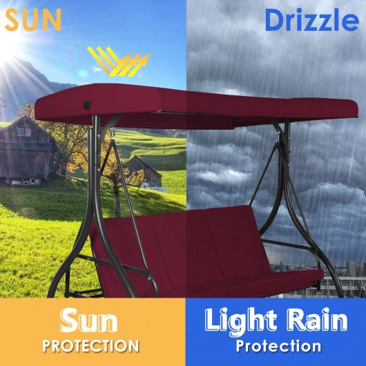 3 Seats Converting Outdoor Swing Canopy Hammock with Adjustable Tilt Canopy-Wine