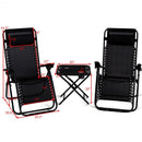 3 Pieces Folding Portable Zero Gravity Reclining Lounge Chairs Table Set-Black